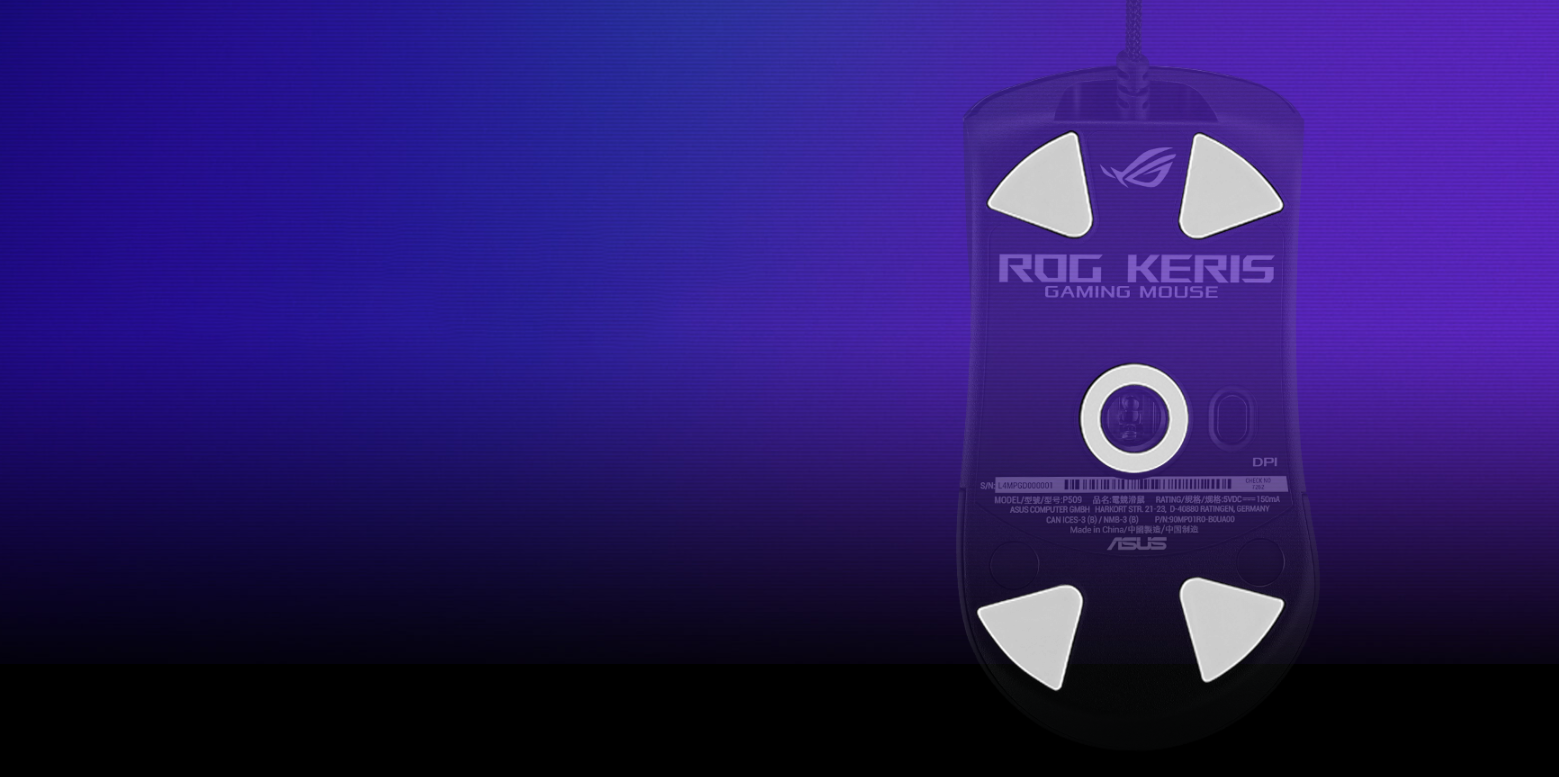 Chuột Asus ROG Keris (USB/RGB/màu đen) trang bị feet chuột PTFE cao cấp